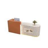 福居家具 法人様向け 受付カウンター レジ台 ホテル バイカラーデザイン 上部天板 パーティクルボード メラミン化粧板 シンプルモダン ホワイト ブルー カスタマイズ可能  車上渡し 階上対応不可|受
