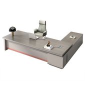 福居家具 法人様向け エグゼクティブデスク　プレジデントデスク　シンプルモダン　サイドキャビネット　卓上コンセント　メラミン化粧板　ダイヤル錠　配線ボックス　グレー　カスタマイズ可能　 車上渡し 　