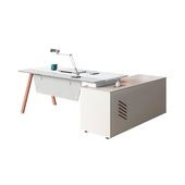 福居家具 法人様向け エグゼクティブデスク　プレジデントデスク　シンプルモダン　サイドキャビネット　幕板付き　ダイヤル錠　コンセント付き配線孔　冷却ファン　アジャスター　ホワイト　カスタマイズ可能　車
