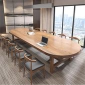 福居家具 法人様向け 会議テーブル　食卓テーブル　ミーティングテーブル　木目調　小判型天板　天然木製　広いスペース　高級感　ナチュラル　カスタマイズ可能 車上渡し 