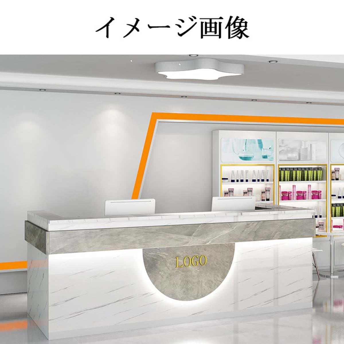 受注生産 法人様向け 受付カウンター 受付台 レジ台 メラミン化粧板 LEDテープライト 上部天板 サイドキャビネット ホワイト の通販 ...