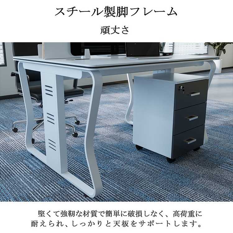 PLUS オフィスデスク ホワイト/グレー 引き出し3つ　引き取りのみ 福居家具 自社産 在庫あり 法人様向け ホワイト 三人用 法人様向け