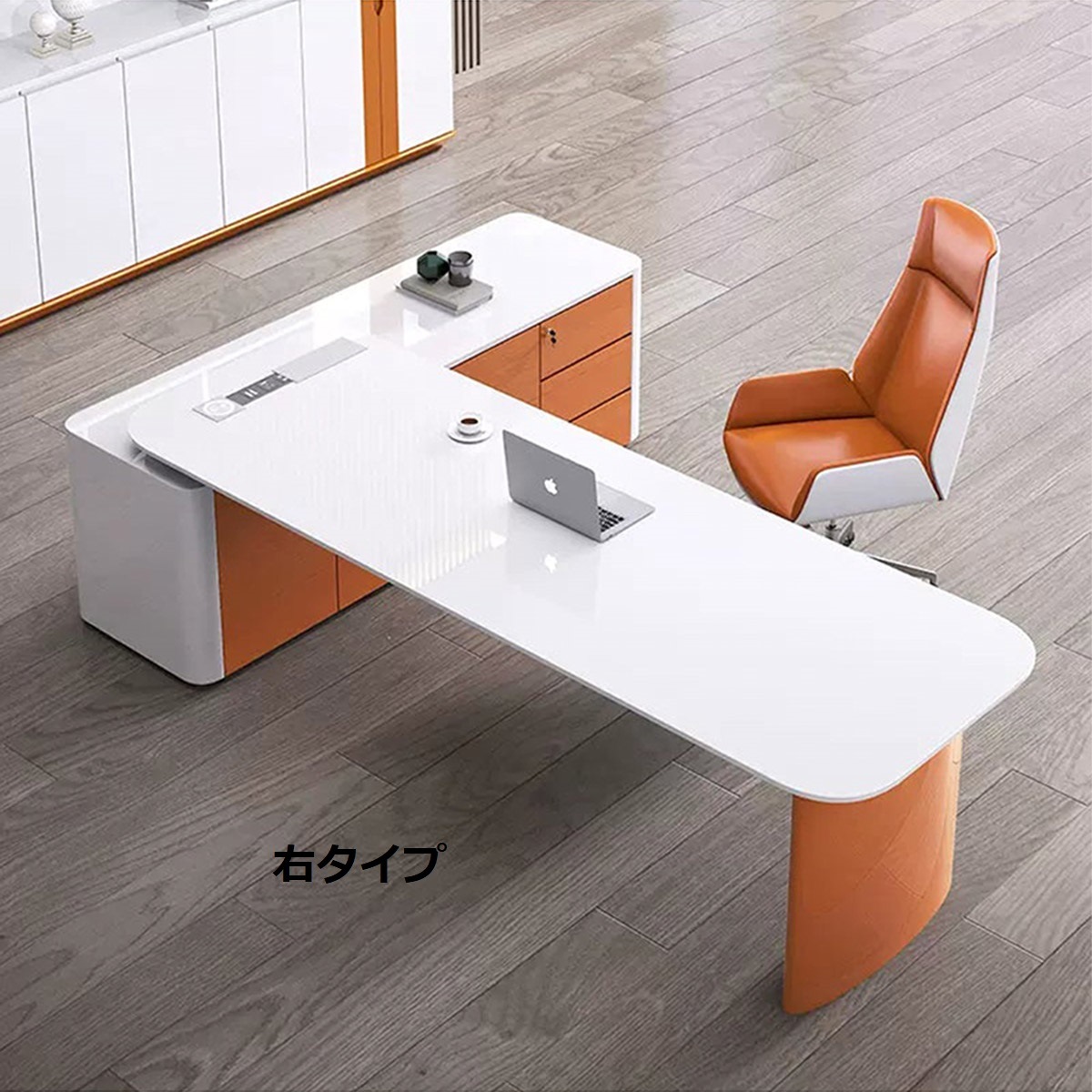 福居家具 法人様向け エグゼクティブデスク 役員デスク 社長デスク L字デスク パネル脚 大容量収納 鍵付き 角丸 配線ボックス付き ホワイト  カスタマイズ可能 車上渡し 階上対応不可 の通販｜ 福居家具(フクイカグ)公式通販サイト