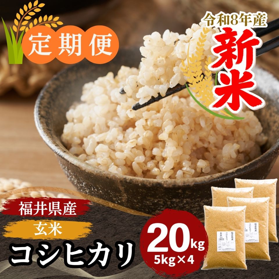 定期便】玄米 コシヒカリ 20kg(5kg×4) 福井県産｜安くて美味しい！米の