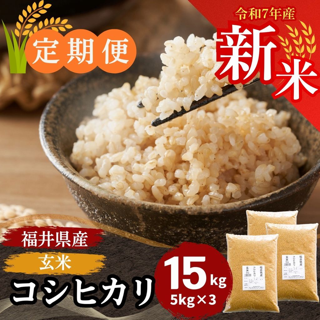 定期便】玄米 コシヒカリ 15kg(5kg×3) 福井県産｜安くて美味しい！米の