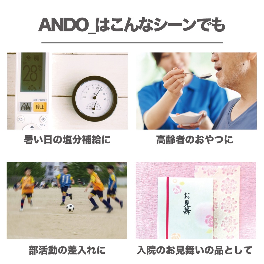 【日経MJでアスリートに最適な補給食として紹介されて大人気!】【送料込】エネルギー補給に！運動中でもさらっと飲めるスポーツ用ようかん　ANDO_50本　※10本単位で無塩・有塩を選べます。