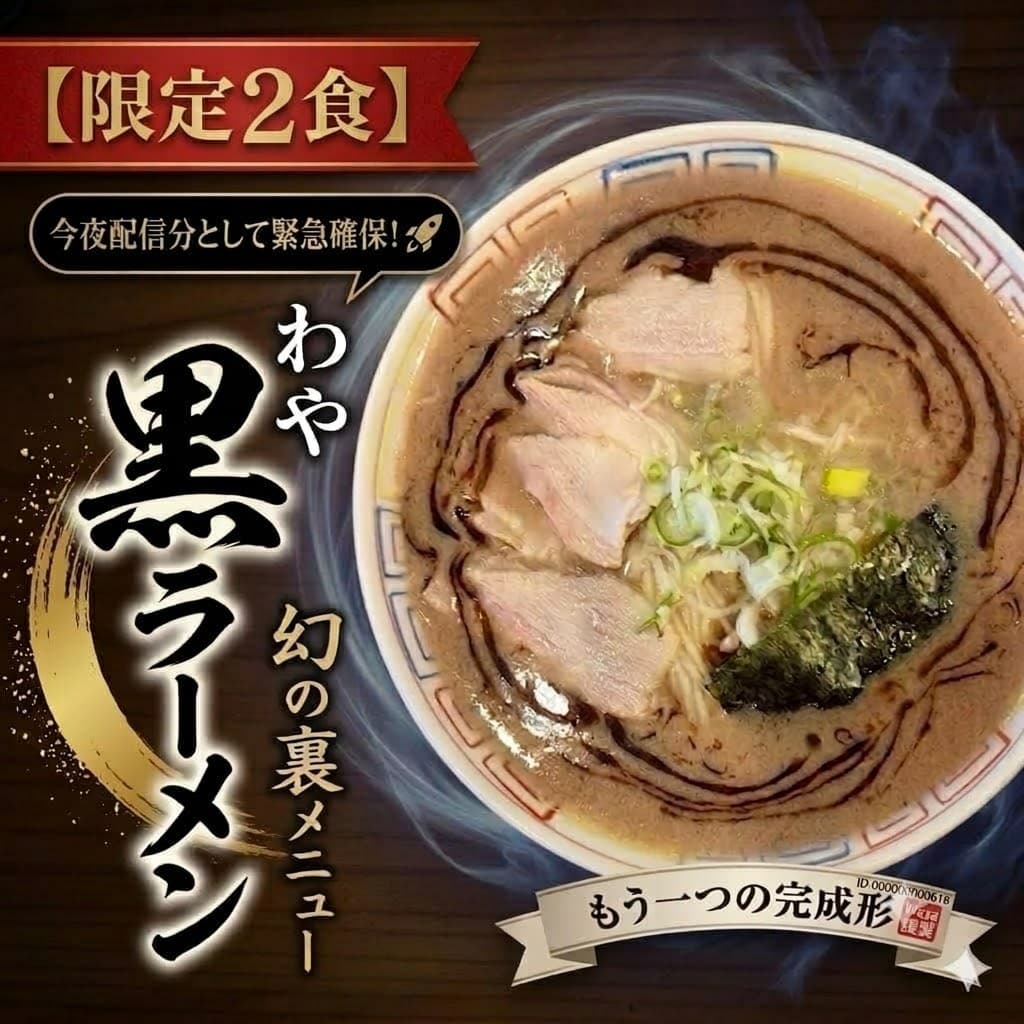 【完売御礼】らあめん わや「黒（マー油）」（大人気限定メニューが奇跡の通常予約解禁・超激レア限定2食）