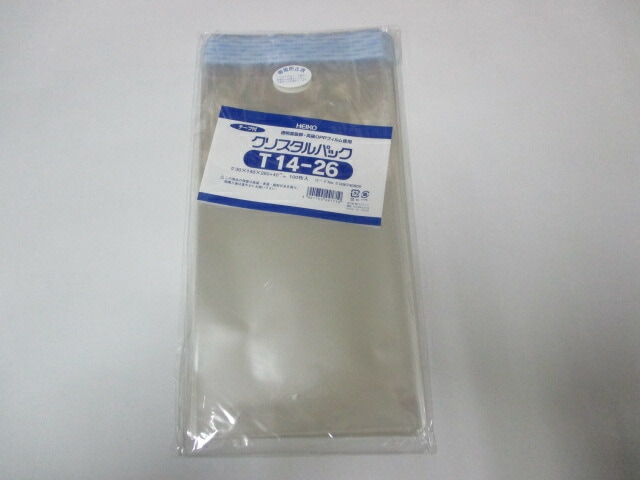 【テープ付】 OPP クリスタルパック T14-26  0.03×140×260+40mm【100枚】【ゆうパケット対応 4袋まで】 シモジマ 袋 透明 テープ付 透明袋 梱包袋 ラッピング ハンドメイド クリアパック 無地 菓子 小物 ビニール 仕分け 収納 保管 発送