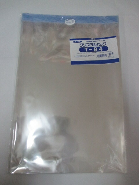 【テープ付】 OPP クリスタルパック T-B4  0.03×270×380+40mm【100枚】シモジマ 袋 透明 テープ付 透明袋 梱包袋 ラッピング ハンドメイド クリアパック 無地 菓子 小物 ビニール 仕分け 収納 保管 発送