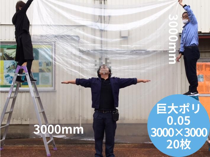 特大 ポリ袋 【ケース】特大 ポリ袋 0.05×3000×3000mm【20枚】  超特大 大きい 巨大 大型 オリジナル 透明 厚手 梱包 300 3M ホコリ除け 水濡れ防止 ポリ袋 超特大ポリ袋 雨除け 豪雨 台風 災害 建築 建設 黄砂 水害対策 0.05 3000×3000