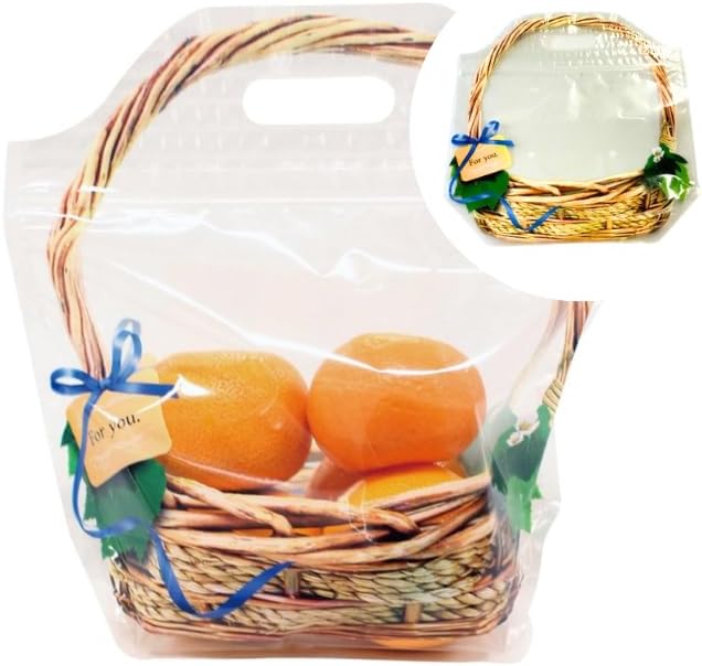 洋風盛篭 スタンドパック 大 4穴 240×280+GZ55mm マチを広げて110mm【50枚】篭盛り 篭盛 かご盛り 精工 フルーツ 果物 青果 パック バック 取手付 袋 みかん りんご 柿 透明 テイクアウト 持ち帰り 雑貨 1 パック 透明 スタンド 自立袋