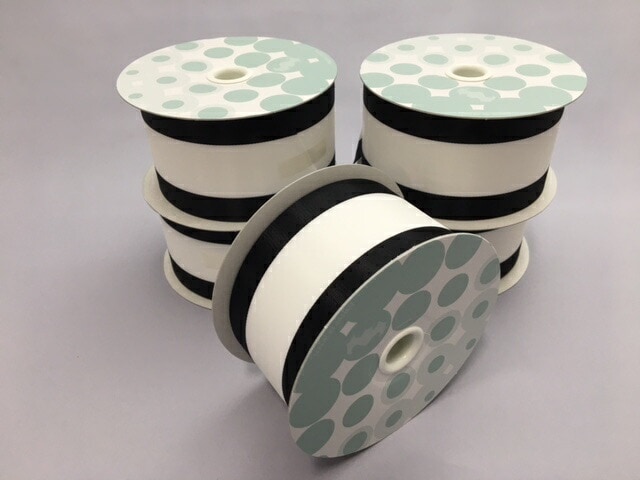 黒耳 リボン 巾50mm×20M巻 5巻 黒白 ヘリ耳 白黒 黒 かご盛り 葬儀 葬式 仏 仏事 ラッピング ロール 篭 法事 飾り 装飾 フルーツ 果物 盛り合わせ 篭盛り ストライプ 【オリカ】