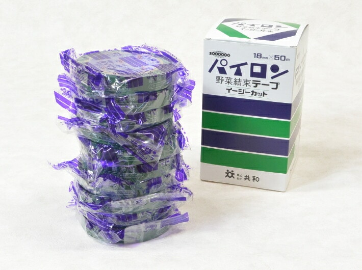 【在庫限り】共和 野菜結束テープ 緑 イージーカット 幅18mm×長50M巻 【10巻】青果 野菜 結束 テープ 粘着 18×50 カット　手で切れる パイロン 巻く スーパー 直売所 新鮮 新鮮野菜 ミドリ グリーン 大根 キャベツ 白菜 はくさい