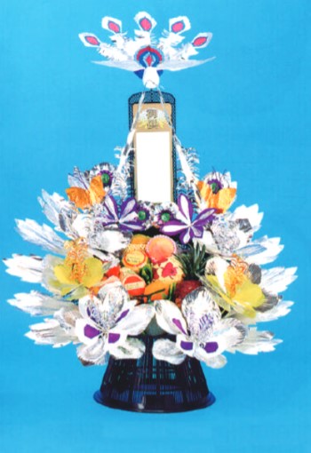 フラワー用 孔雀 大 オーロラ 仏事 篭盛り 飾り 装飾 | 篭盛り