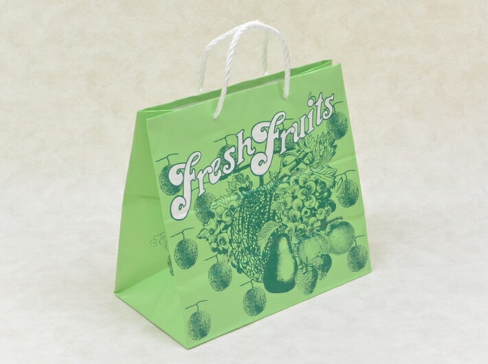 グリーン 紙袋 H55T フルーツ 320×170×300mm【25枚】ハイバック 片艶