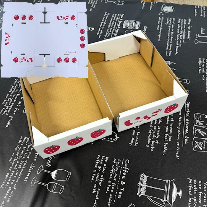 段ボール イラストいちご4P セパレート 335×240×75mm 組み立て BOX B段 本体・固定パーツ L-2441 いちご イチゴ 箱 発送箱 送り箱 苺 ギフト箱 箱 ボックス 入れ物 ケース 容器