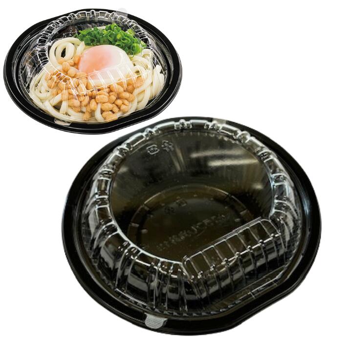 セット】CZ ラプレ 丸丼 19 BS黒 透明蓋セット【50枚】189×183×45(蓋23