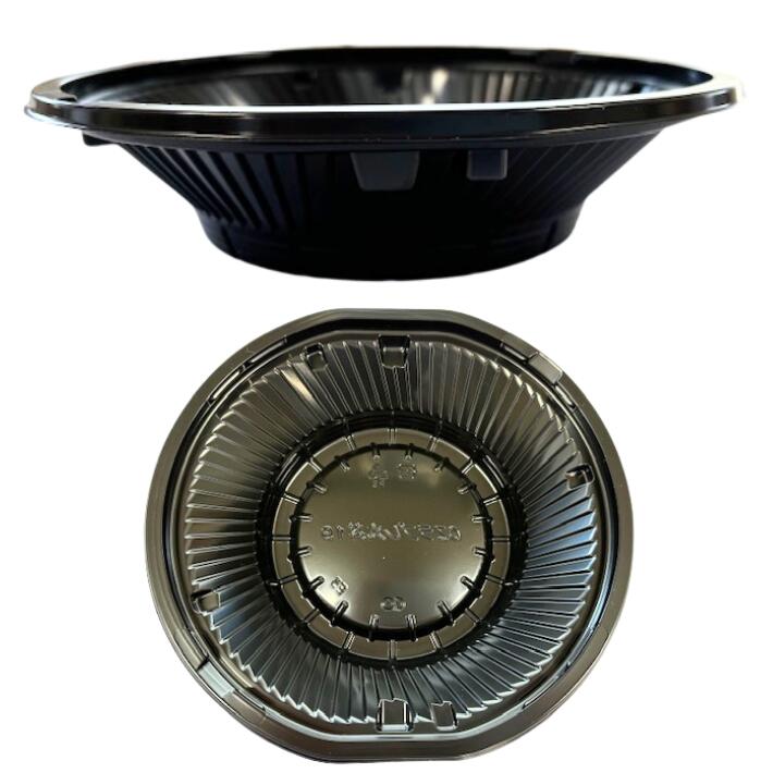 セット】CZ ラプレ 丸丼 19 BS黒 透明蓋セット【50枚】189×183×45(蓋23