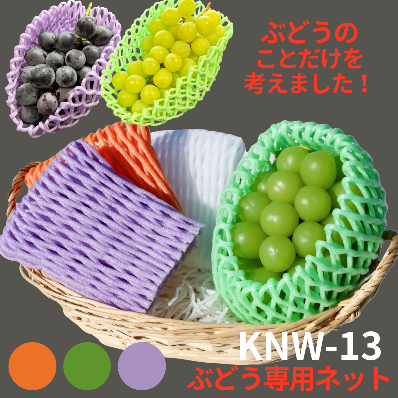 ぶどう向け フルーツキャップ KNW-13 ゴム無 グリーン オレンジ ムラサキ ダブル 13cm 【100個】 バイオプラスチック 果物 緩衝材 保護材 発泡 ネット マスカット シャインマスカット ぶどう 梨 キャップ フルーツ 網 輸送 衝撃 守る 保護 振動 ピオーネ ぶどう600g