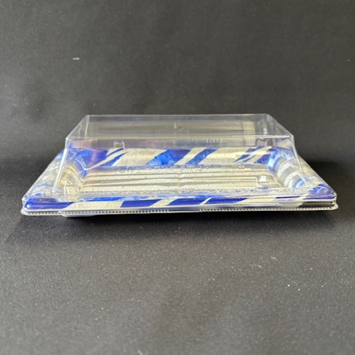 【セット】 刺身容器 ふれあい L20-12B ゆきかざ青 セット【50枚】 2点盛 197×114×42 蓋18mm リスパック PSP 柄 食品トレー  容器 精肉 にぎり 寿司 刺身 惣菜 鮮魚 テイクアウト お持ち帰り 使い捨て レンジ不可 リス お造り