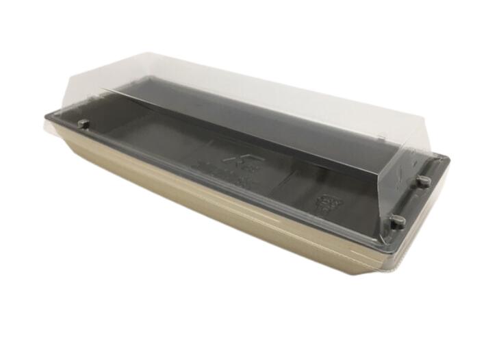 刺身容器【セット】 豪華折 23-10B 桐木目黒 セット【50枚】 テイクアウト 使い捨て 容器 ハレの日 祝い 223×96×26mm 弁当箱 外嵌合 洋食 レストラン 食堂 寿司8貫 寿司 精肉 和菓子 米飯 豪華 売場 テイクアウト 刺身 正月 年末