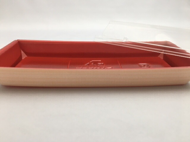 刺身容器【セット】 豪華折 23-10B 桐木目朱 セット【50枚】 テイクアウト 使い捨て 容器 ハレの日 祝い 223×96×26mm 弁当箱 外嵌合 洋食 レストラン 食堂 寿司8貫 寿司 精肉 和菓子 米飯 豪華 売場 刺身 正月 年末