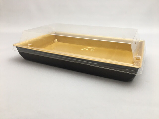 刺身容器【セット】 豪華折 2-4B 黒純金 セット【50枚】テイクアウト 使い捨て 容器 ハレの日 祝い 197×121×26mm 弁当箱 外嵌合 洋食 レストラン 食堂 寿司8貫 寿司 精肉 和菓子 米飯 豪華 売場 テイクアウト 刺身 正月 年末