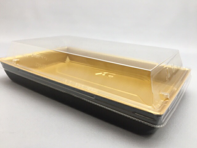 刺身容器【セット】 豪華折 2-4B 黒純金 セット【50枚】テイクアウト 使い捨て 容器 ハレの日 祝い 197×121×26mm 弁当箱 外嵌合 洋食 レストラン 食堂 寿司8貫 寿司 精肉 和菓子 米飯 豪華 売場 テイクアウト 刺身 正月 年末