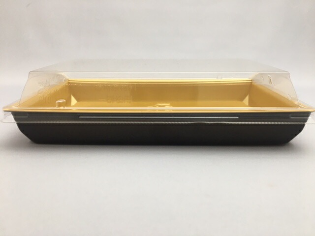 刺身容器【セット】 豪華折 2-4B 黒純金 セット【50枚】テイクアウト 使い捨て 容器 ハレの日 祝い 197×121×26mm 弁当箱 外嵌合 洋食 レストラン 食堂 寿司8貫 寿司 精肉 和菓子 米飯 豪華 売場 テイクアウト 刺身 正月 年末