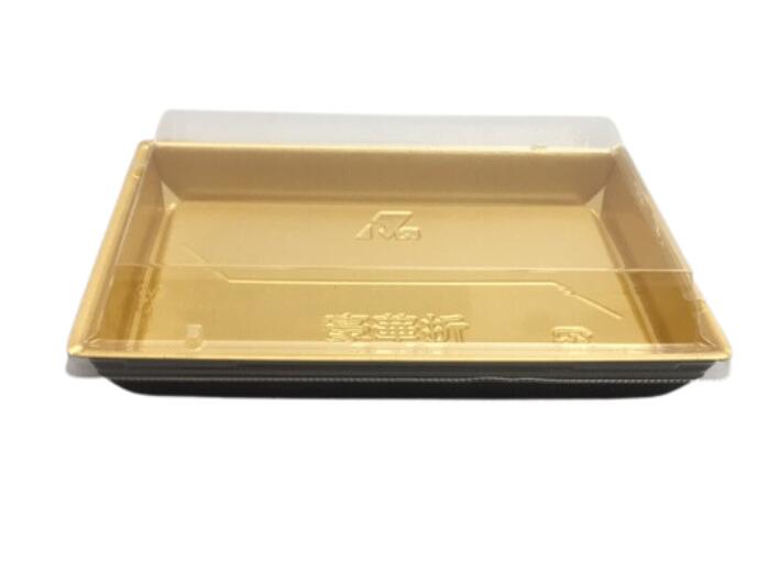 刺身容器【セット】 豪華折 2-4B 黒純金 セット【50枚】テイクアウト 使い捨て 容器 ハレの日 祝い 197×121×26mm 弁当箱 外嵌合 洋食 レストラン 食堂 寿司8貫 寿司 精肉 和菓子 米飯 豪華 売場 テイクアウト 刺身 正月 年末