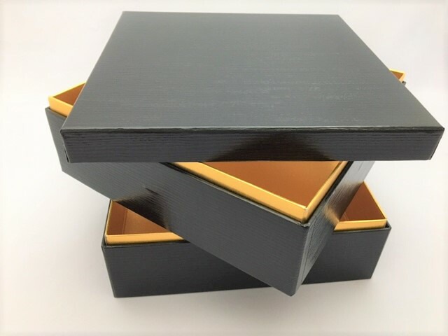 紙重箱 6.5寸 2段 黒うるし セット【1セット 本体2個+蓋1個】 195×195 紙重箱 6.5寸 2段 黒うるし セット【1セット 本体2個+蓋1個】 195×195
