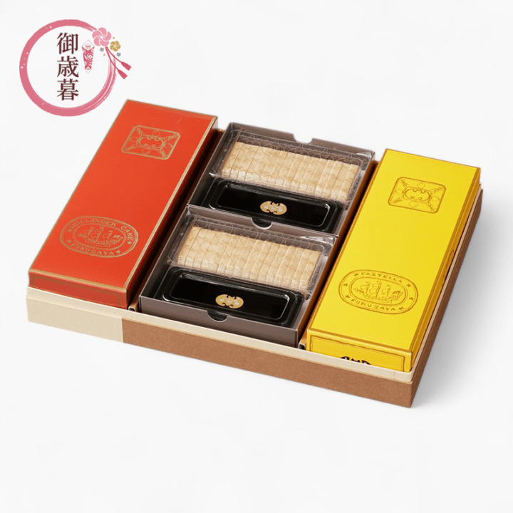 御歳暮 特撰詰め合わせ 貼り箱(カステラ・オランダケーキ小切れ1号各1本 / 手づくり最中8ヶ入2箱)