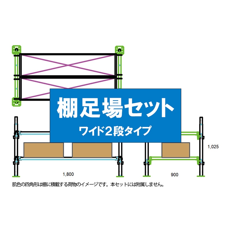 棚足場セット　ワイド2段タイプ（幅1800×奥行900×2段タイプ）