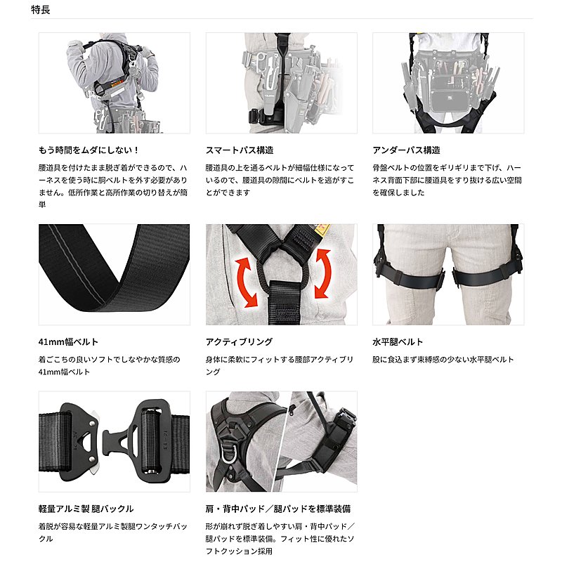 ハオルハーネスHA フリーサイズ 大重量者用130ｋg ブラック A4HAF-BK TAJIMA ［送料無料］