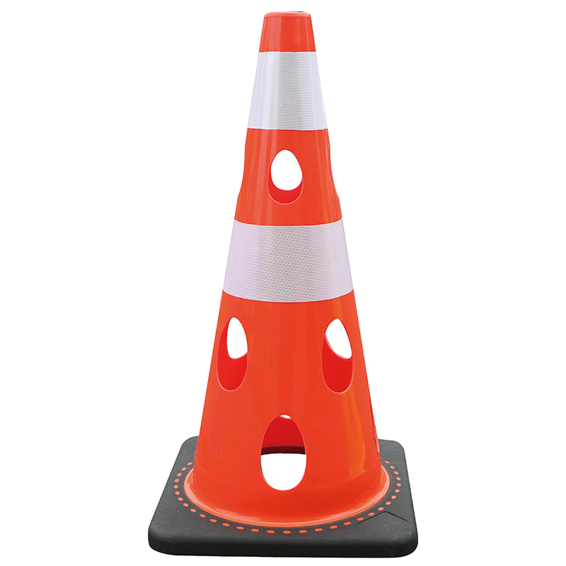 穴あきコーン 全5色展開 コーンベース一体型 穴あきで悪天候でも転倒し