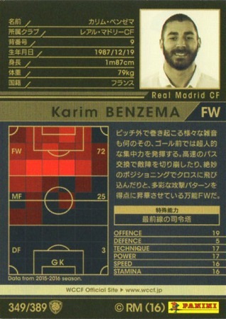 16-17 / 349】カリム・ベンゼマ | WCCF,WCCF【通常弾】,WCCF/2016-2017