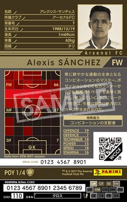 【FOOTISTA 変換済み】★【17-18 POY 1】アレクシス・サンチェス-アーセナルベース販売・買取専門店　フルアヘッド