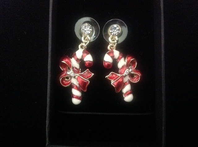 クリスマスピアス AE14841 リボン＆キャンディケイン