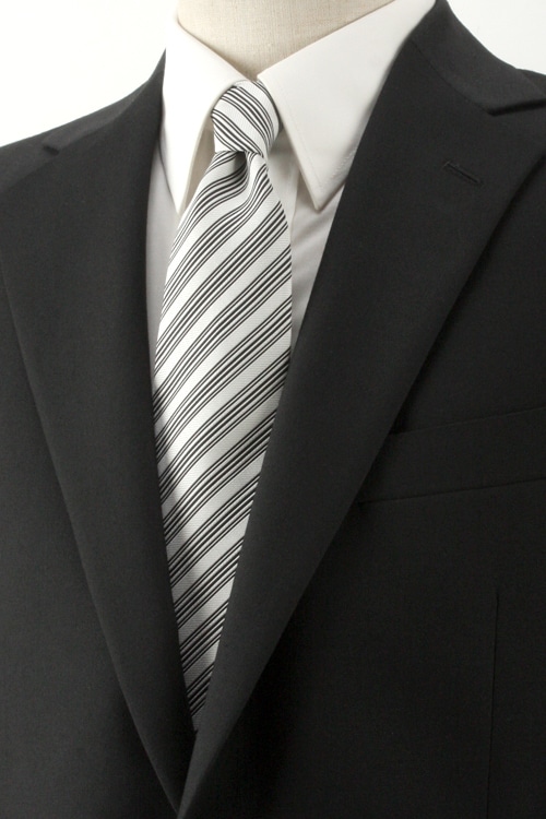 フォーマル ネクタイ メンズ 8.5cm巾ベーシックタイ 白黒ストライプ 慶事用 モーニング シルク100％