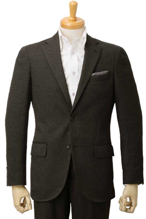 ニット素材 スラックスウエスト紐仕様 チャコール バーズアイ 秋冬 ２つボタンモードスリムスーツ DILETTO IZM