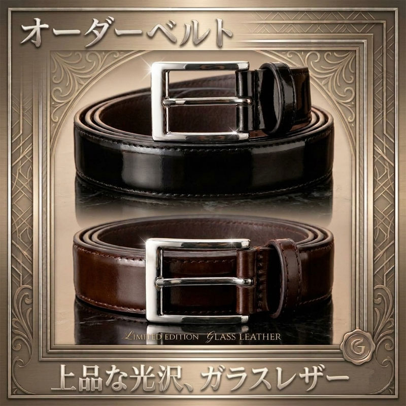 ベルト ガラスレザー オーダーベルト 日本製 本革 牛革 30mm 35mm 選べる 名入れ レザー刻印 60cm~95.5cm