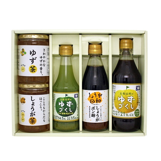 ゆず茶430g・しょうが茶425g・ゆず胡椒塩ぽん酢335g・しょうがポン酢360ml・ゆずづくし500mlセット