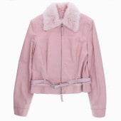 ミンク ファー トリミング シープ レザー ジャケット ピンク