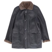 メンズ ラム レザー Wフェイス ファー ジャケット ウエスト紐付 ブラック