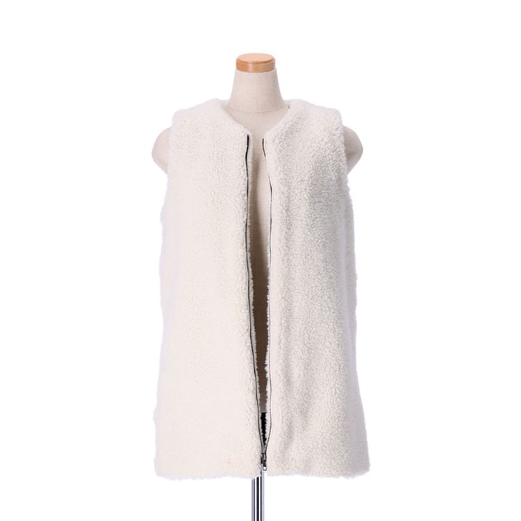 エコファー ベスト ジレ ミドル丈 フェイクファー ホワイト