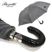 Pasotti 雨傘 折りたたみ傘 ミルフォード レザー<br>グレー チェック 高級傘 PS02