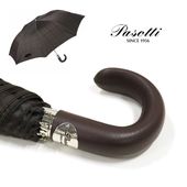Pasotti 雨傘 折りたたみ傘 ブラウン チェック<br>レザー ハンドル 高級傘 PS13