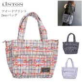 LINTON TEEEDS 2way ショルダーバッグ ハンドバッグ ツイード プリント 撥水 トートバッグ 40852 ブラック グレー ベージュ