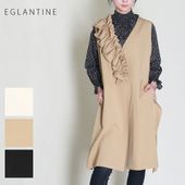 EGLANTINE ベスト ジレ フリル レディース ロング丈<br>ワンピース風 アイボリー ベージュ キャメル ブラック