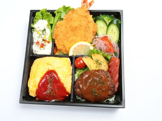 開きエビフライ＆特製オムライス＆特選和牛100％粗びきハンバーグ御膳
